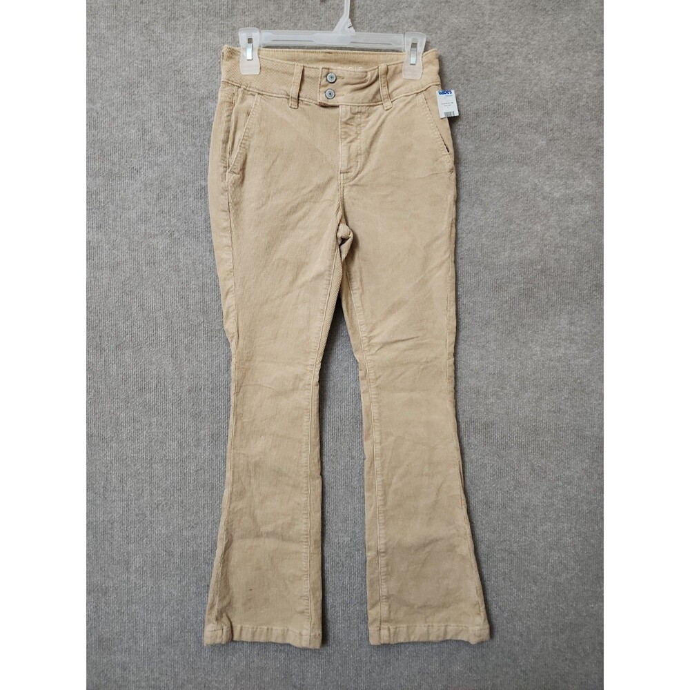 American Eagle Kick Boot Corduroy Pants Women 2 Short Beige Flap Pockets NWOT